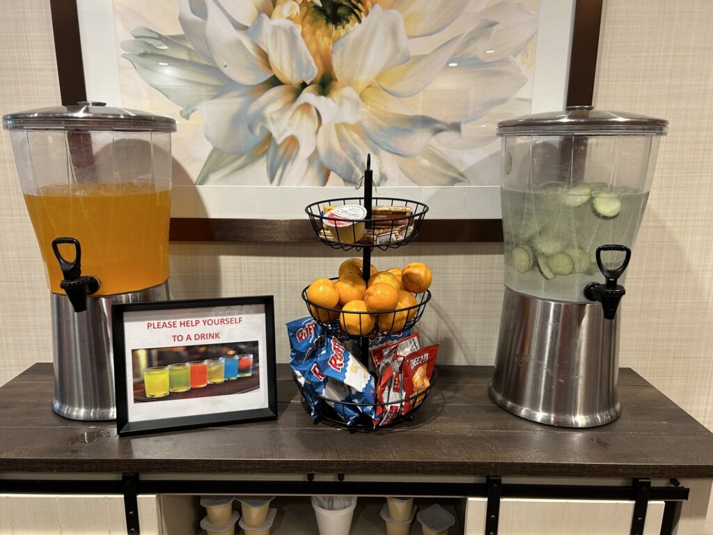 Snacks and refreshments - or the Hydration Station - set up and ready for residents and guests alike. At Traditions of Mount Vernon in Mount Vernon, OH.